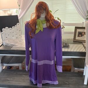 Purple Long Sleeve Dress with Green Accent